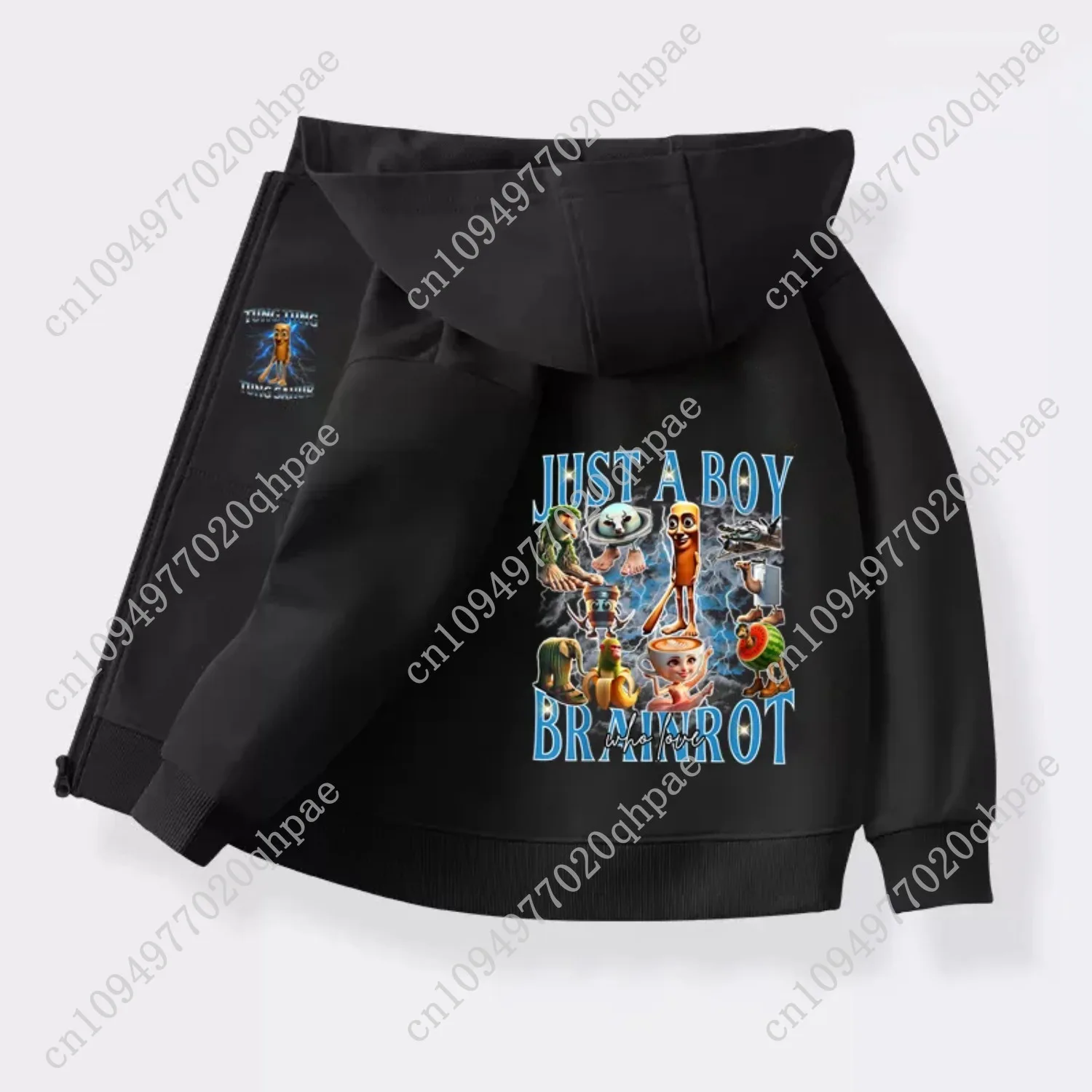 الخريف الإيطالية Brainrot هوديس للأطفال الكرتون البلوزات المطبوعة للبنين بنات سترة قطن مع سحاب 6-14T #3