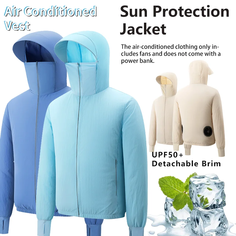 Unisex Summer Fan-Cooled Air-Conditioned Skin-Cooling Shirt—Hooded, Long-Sleeved Casual Fishing and Hiking Sun Protection Shirt