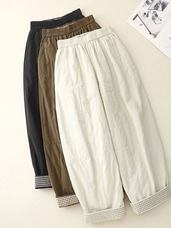 High Waist Loose Fit Thermal Cotton Trousers Women's High-End Fashion Winter Pants with down Alternative Leggings view 5