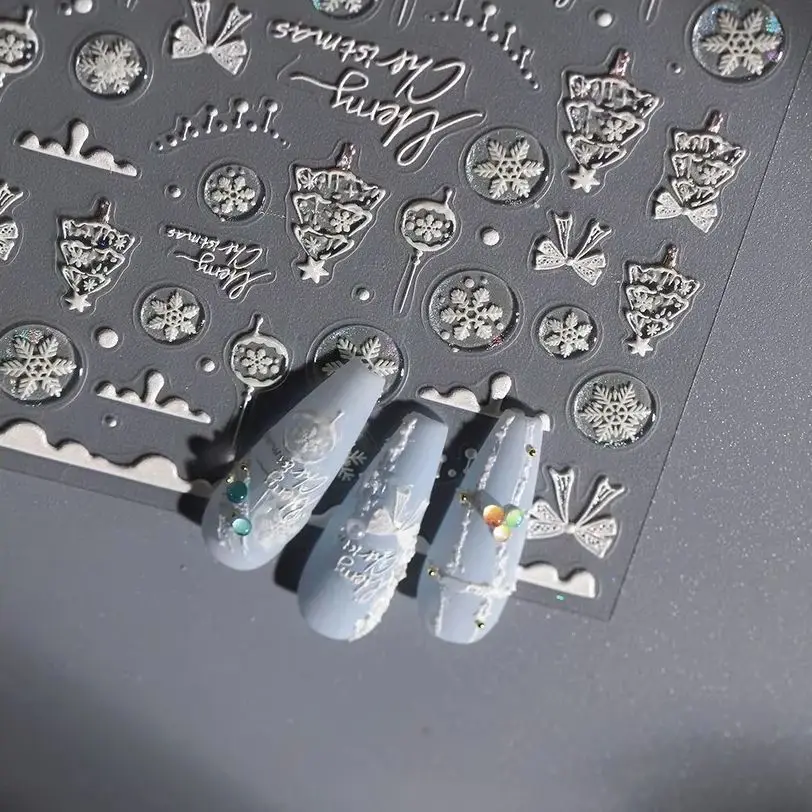Invierno brillo copo de nieve bola de cristal Bowknot árbol de Navidad estrellas muñeco de nieve pan de jengibre Santa Claus pegatinas para decoración de uñas herramienta de calcomanías