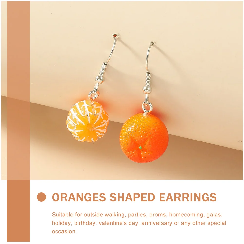 2 Pairs Orange Earrings Dangle Oranges Shape Female Chic Simulated Fruit Jewelry