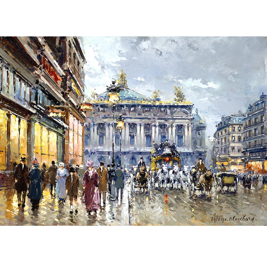 

Hand painted high quality reproduction of Avenue de l'Opera by Antoine Blanchard Paris street scene Modern home decor picture