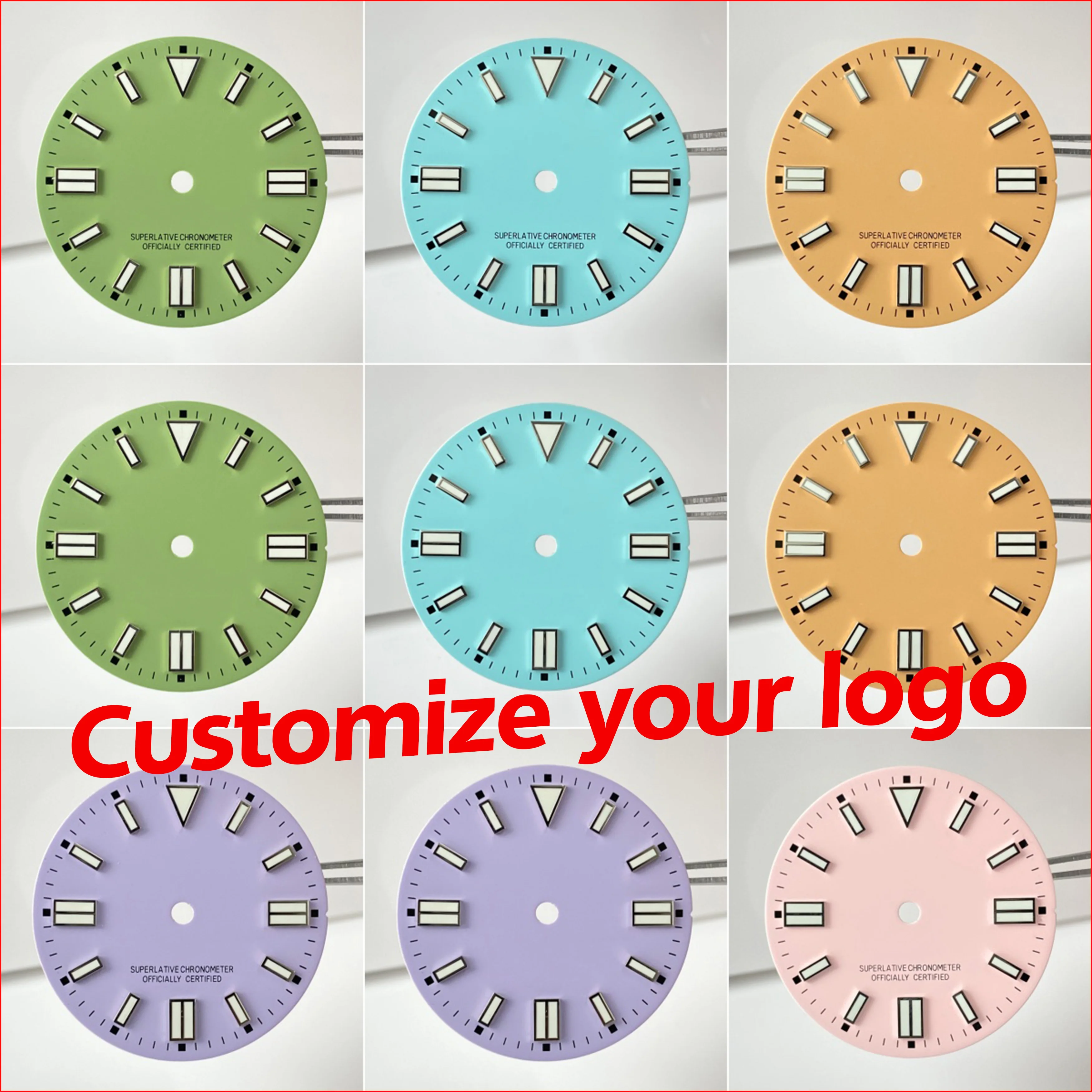 NH35 ダイヤル 28.5mm ブルー/グリーン/イエロー/ピンク/パープル ダイヤル グリーン夜光 NH35/NH36/NH38 ムーブメント対応 腕時計ケース交換部品