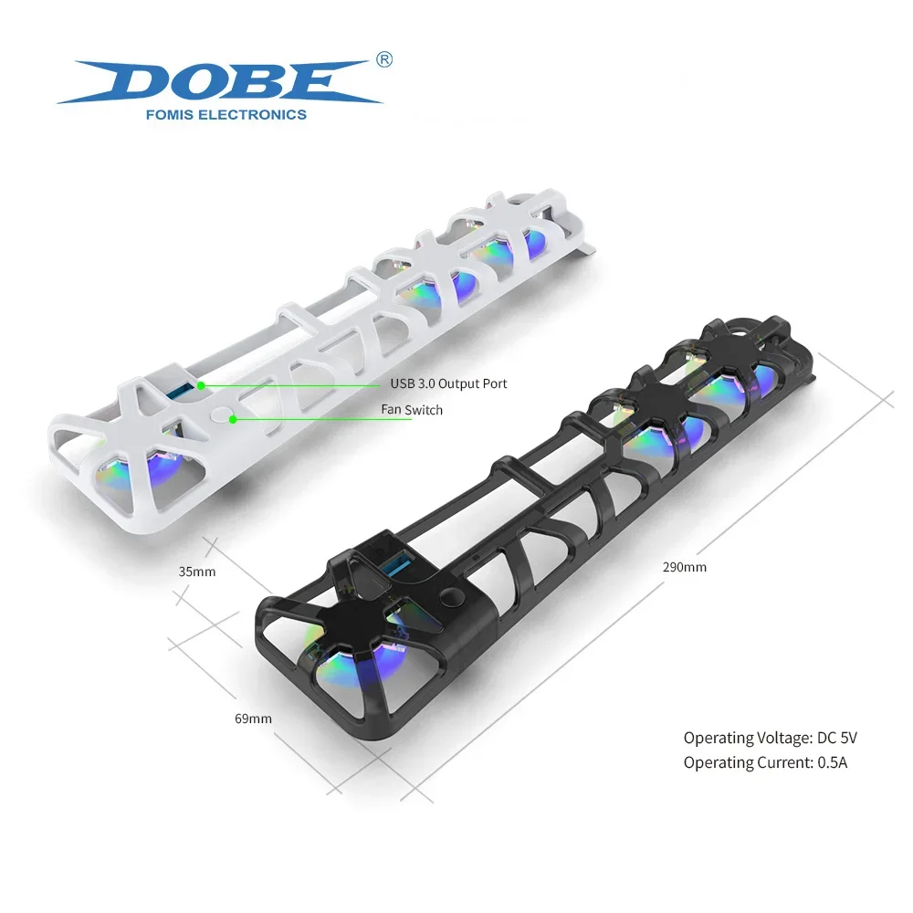 DOBE-koelventilator voor PS5 Playstation 5 Slim Console Disc Edition/Digital Edition met RGB-verlichting en USB 3.0-poort TP5-3538S