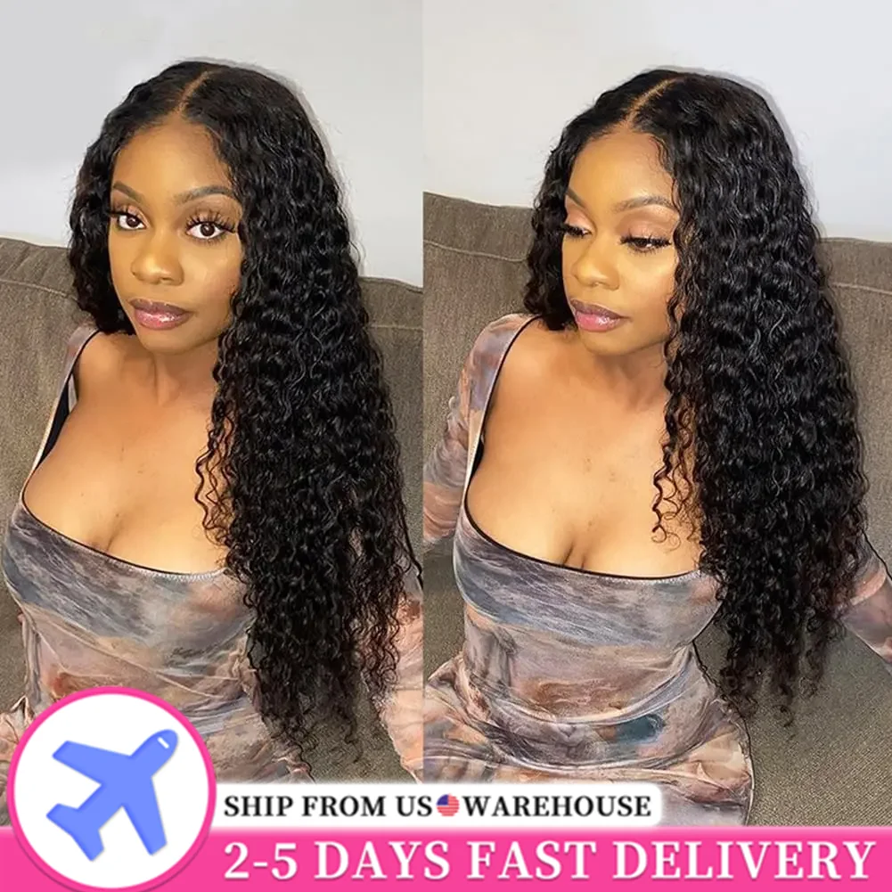 Deep Wave Glueless Wig Pre-Cut Lace Wig 200% Density Pre-Plucked Natural Wave Wear Go Glueless Curly Human Hair Wigs For Women