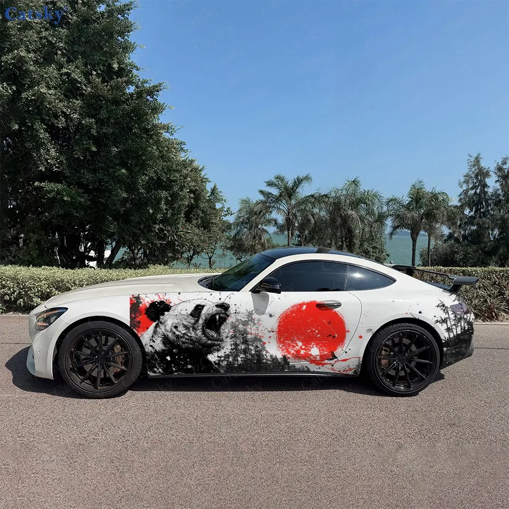2pcs Bamboo House Hidden Panda Car Side Wraps, Self-Adhesive PVC Waterproof & Scratch-Resistant Stickers, Car Accessory Gift