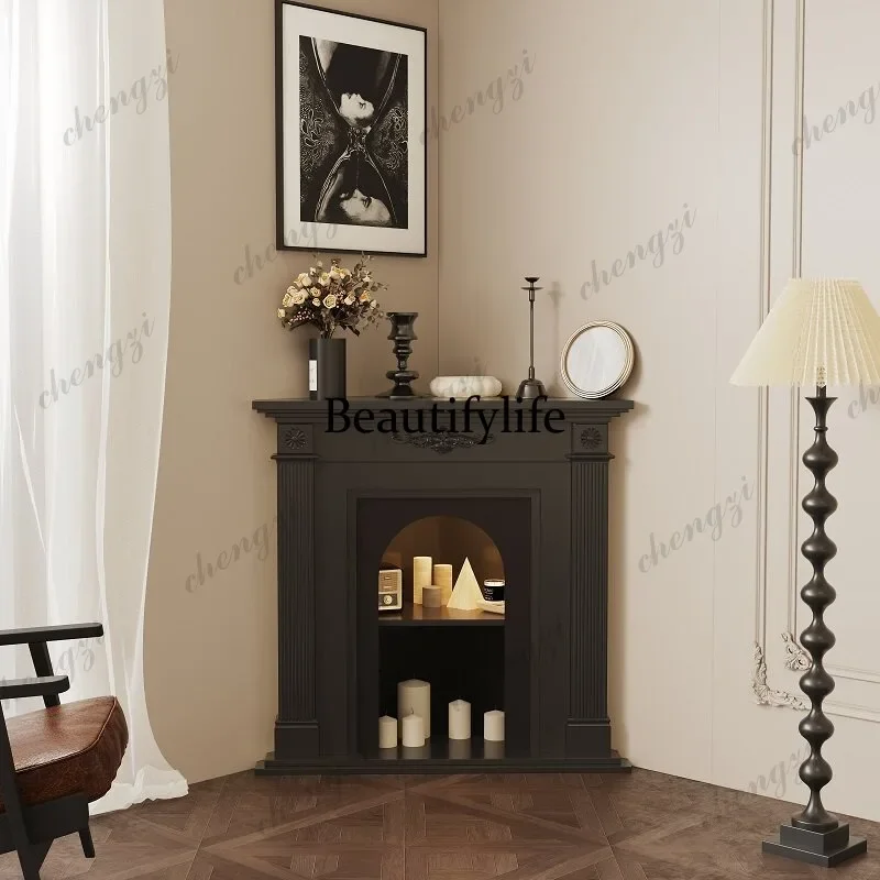 a95 French Cream Wind Solid Wood Corner Fireplace Cabinet Decorative Cabinet American Living Room Corner Side Cabinet Entry Entr