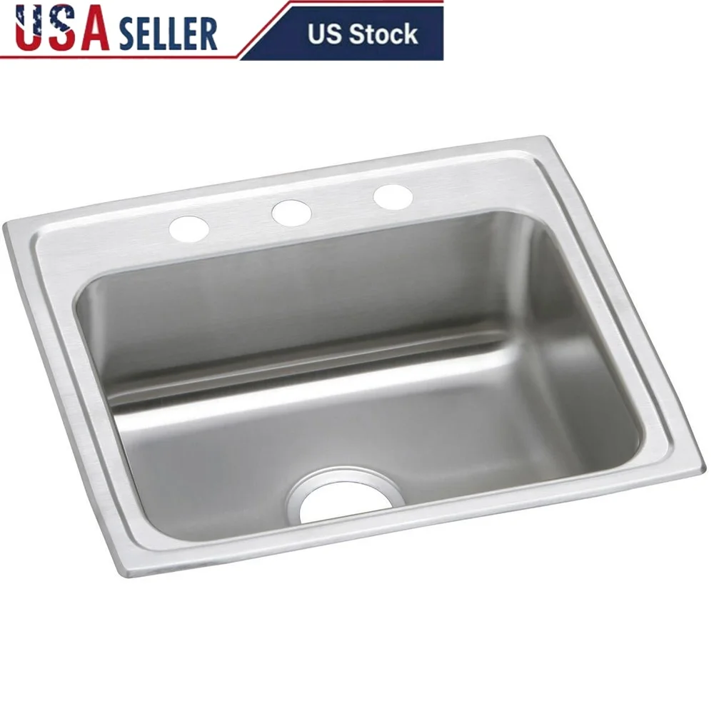 

Нержавеющая сталь, 22-дюймовая вставная кухонная мойка с одной чашей, 20 калибра, тихая звукоизоляция, центральный слив, простая установка