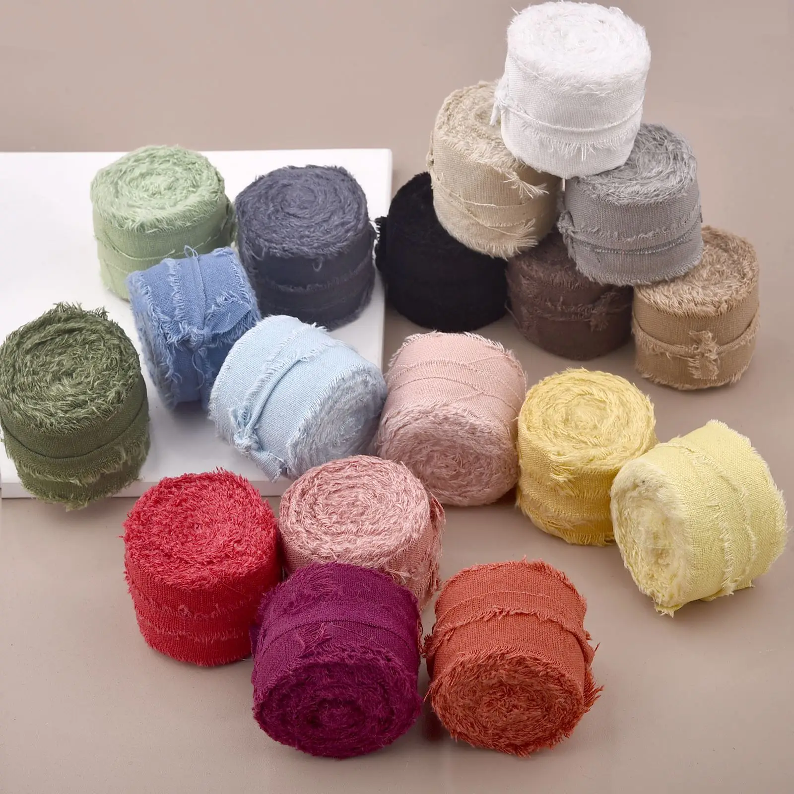 4CM*5M Hand-Torn Frayed Edge Cotton Linen Ribbon For Wedding Invitation Bouquets Wrapping Xmas Valentine'S Day Gifts Decorations