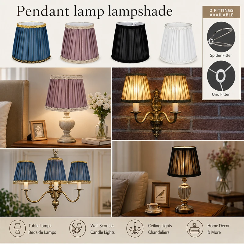Clip On/Meson Type Cloth Chandelier Lamp Shade DIY Retro Wall Lamp Cover Modern Minimalist Fabric Bedroom Hotel Table Lampshade 4