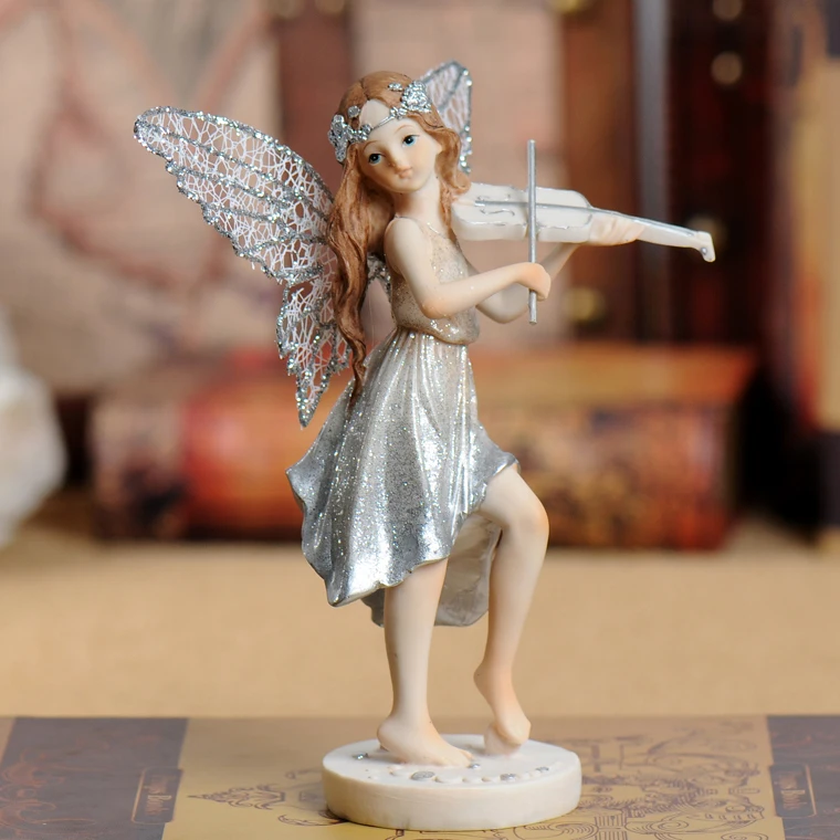 European Musical Instrument Girl Flower Fairy Resin Crafts Home Study Room Sculpture Decoration Children Figurines Artwork