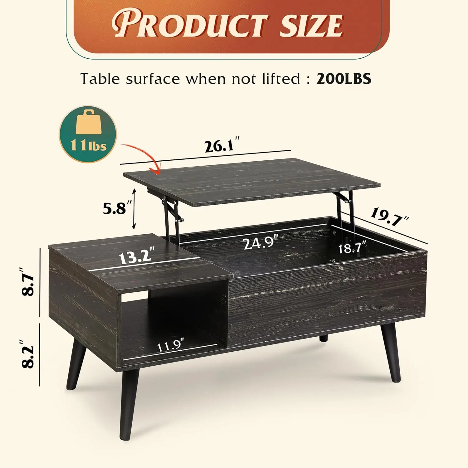 Meja Kopi untuk Ruang Tamu, Meja Kopi dengan Penyimpanan dan Bagian Atas yang Dapat Diangkat, Meja Makan Kayu Kecil dengan Penyimpanan