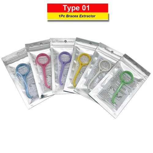 Imagen 2 del producto 10/50/100 Uds Extractor de aparatos dentales alineadores de ortodoncia Chewies 6 aromas de frutas alineador de dientes orales juego de herramientas de gancho de extracción 3 tipos