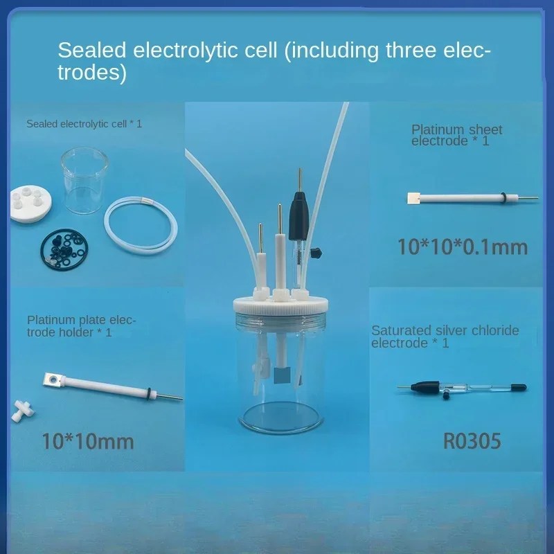 

A set of three electrode system products (one C001 five port sealed electrolytic cell+three electrodes)