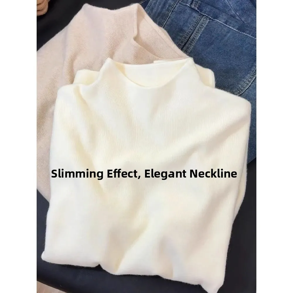 

Ele Slim Fit Base Layer irt Women's f High Collar Miu Sle Knitwear Long Sve Autumn Winter High End Feeling Top