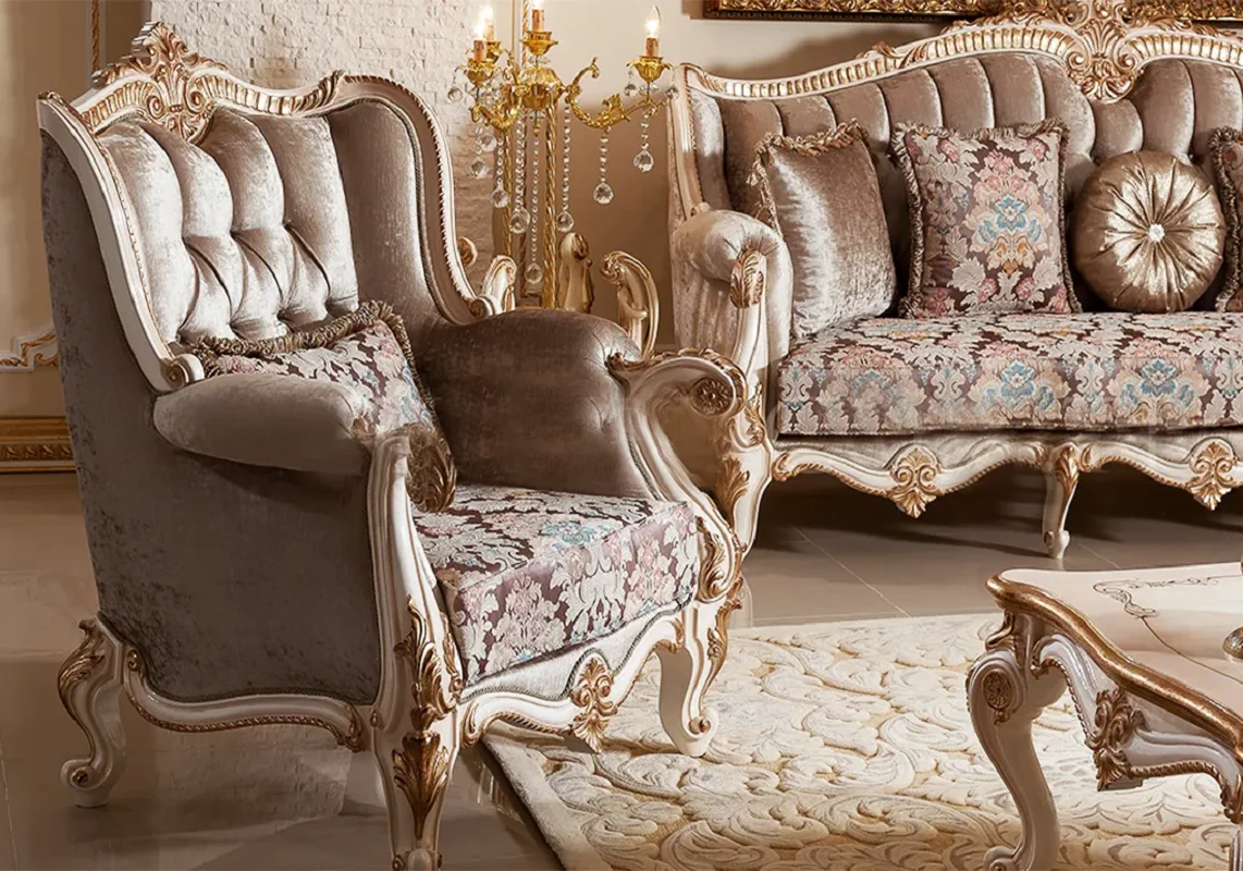 European Luxury Solid Wood Carved Sofa Combination Royal Luxury Style Handmade Beige Sofa Set