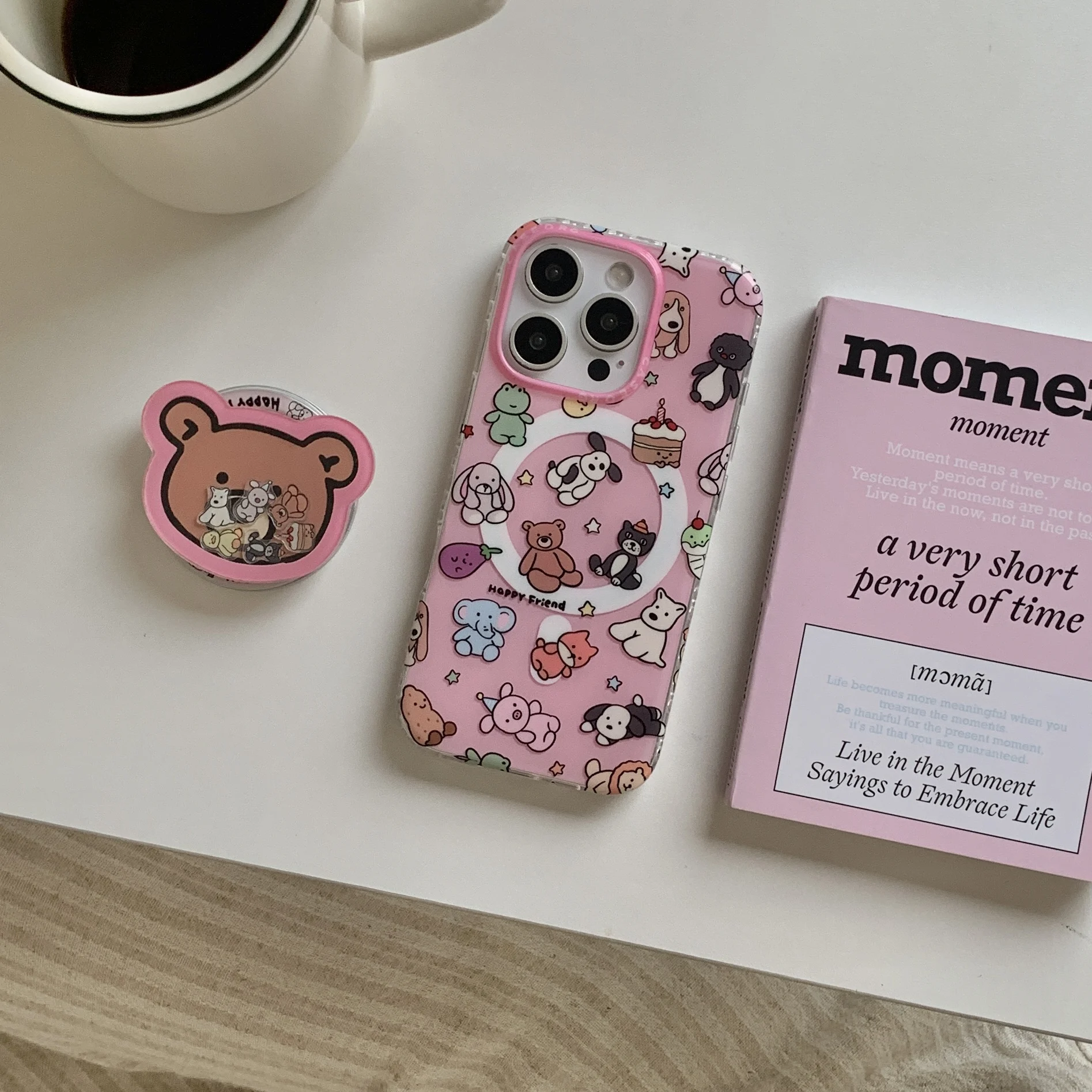 Birthday Gift Cute Cartoon For Little Animals Beer Shell Bracket Phone Case For iPhone17 16 12 13 14 15 Pro Max Anti Drop Case