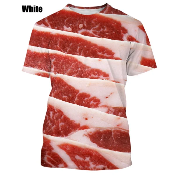 New Beef Meat 3d Funny Personality Simulation Bacon Pullover Plus Size Clothing Sports Tee Tops T-Shirt