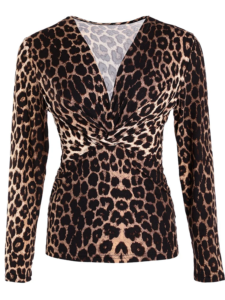 Cheetah Print V-neck Long Sleeve Top