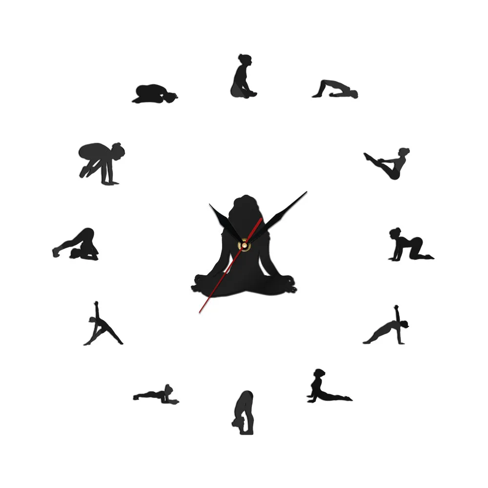 

Hot Mirror Yoga Poses 3d Giant DIY Wall Clock Home Decor Mute Sweep Movement Wall Clock Wall Stickers Acrylic Material