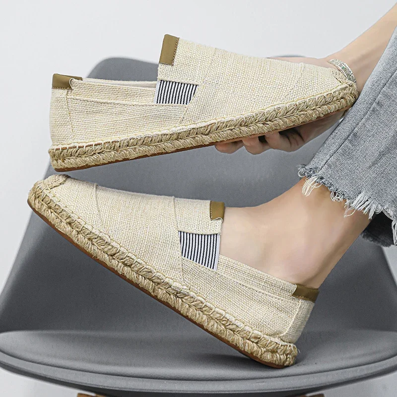 2026 Spring Hot Sale Men's Sneakers Flats Linen Male Shoe Fashion Espadrilles Shoes for Men Vintage Style Anti-Slip Casual