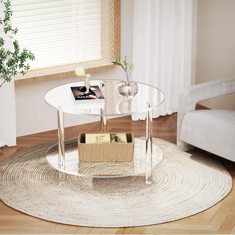 Acrylic Transparent Coffee Table Home Small Tables Sofa Beside Modern Round Table Simple Circular Living Room Center Tables