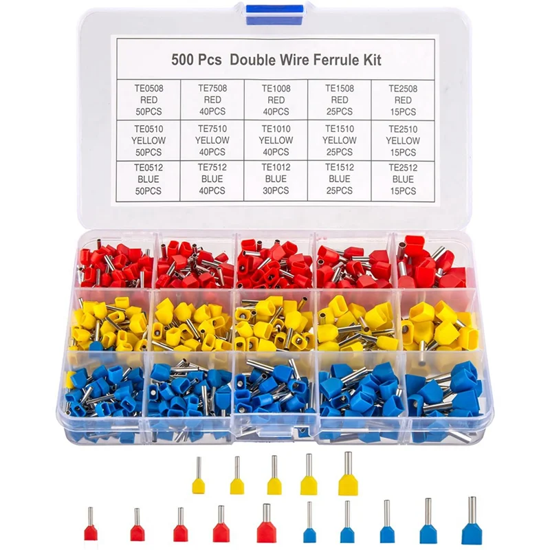 A84X-Double Wire Ferrules Kit, 2000Pcs Wire Ferrule Terminals, Insulated Ferrule Crimp Pin Terminals, Cord Pin End Terminal