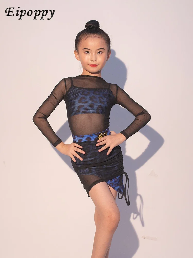 Latin Dance Clothes New Autumn and Winter Black Mesh High-End Latin Dance Practice Clothes Suit Skirt