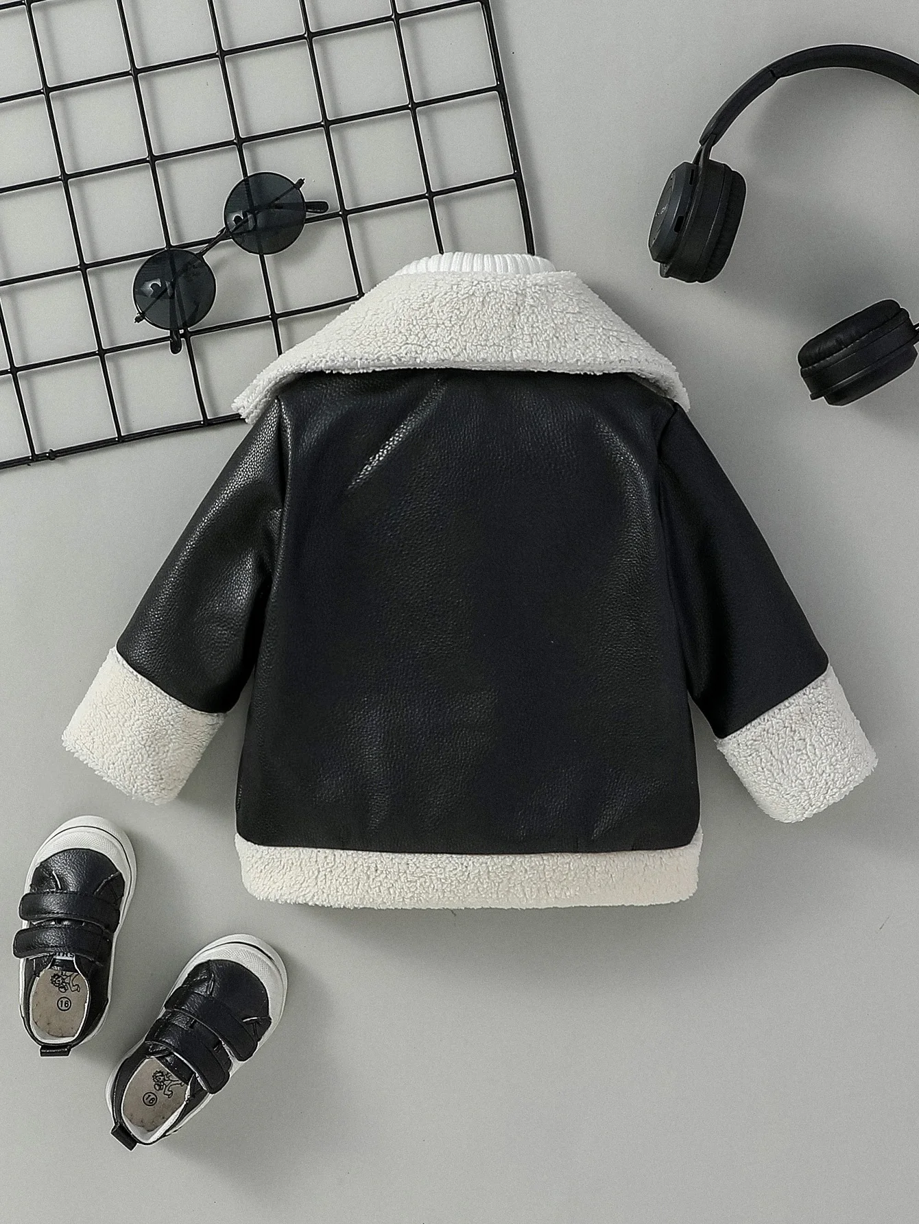 3M-3Y Autumn Winter Boys  New Fashion PU Leather Jacket Keep Warm Thicken Faux Fur In One Coat Streetrwear Clothes