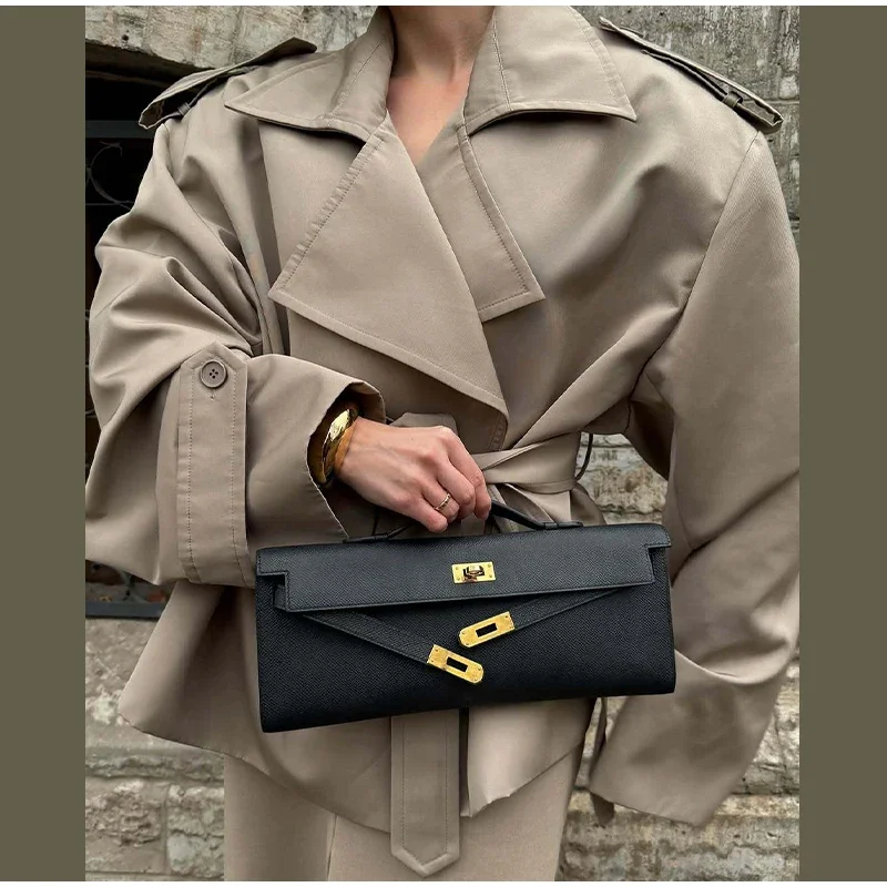 Chaquetas holgadas informales para mujer, cinturón de manga larga con solapa, cortavientos corto con doble botonadura, ropa de calle elegante a la moda para primavera y otoño