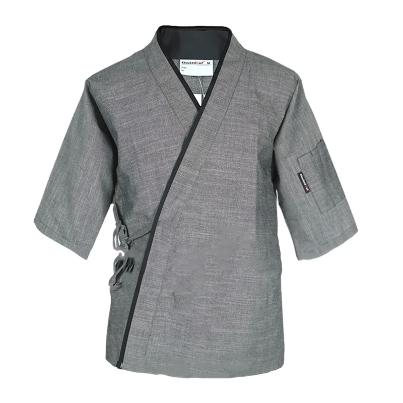 Uniforme da cuoco giapponese Kimono Izakaya Restaurant Cuisine Sushi Men Chef Cooking Jacket Work Tops tuta con scollo a v a mezza manica