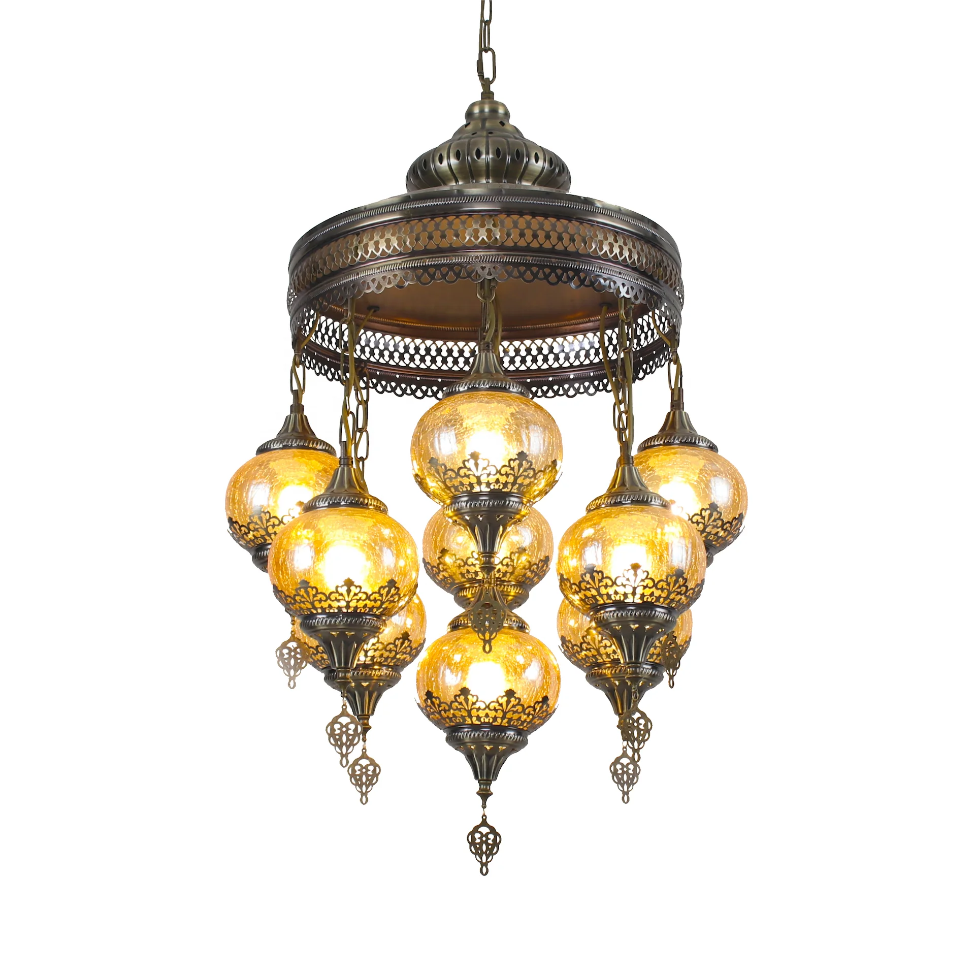 Moroccan style tan glass chandelier