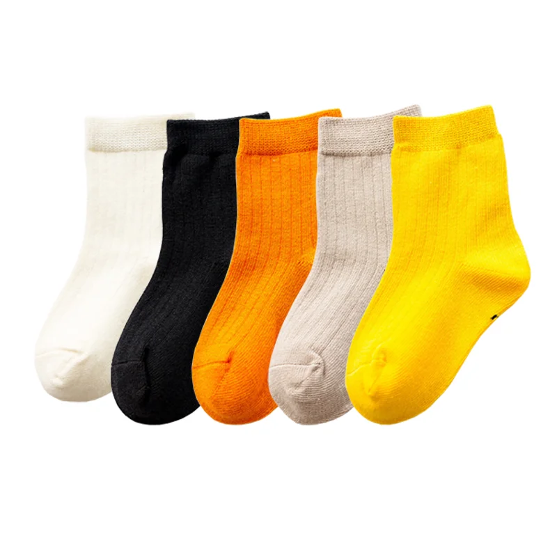 5Pair/lot New Children\'s Socks Solid Color Boys Girls Casual Socks