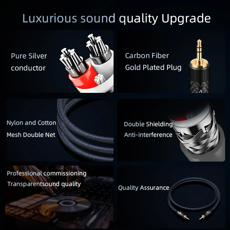 ATAUDIO 3.5mm Audio Extension Cable Hi-End Pure Silver 3.5mm Male to 3.5mm Male Audio Aux Cable For Phone Headphones Speaker
