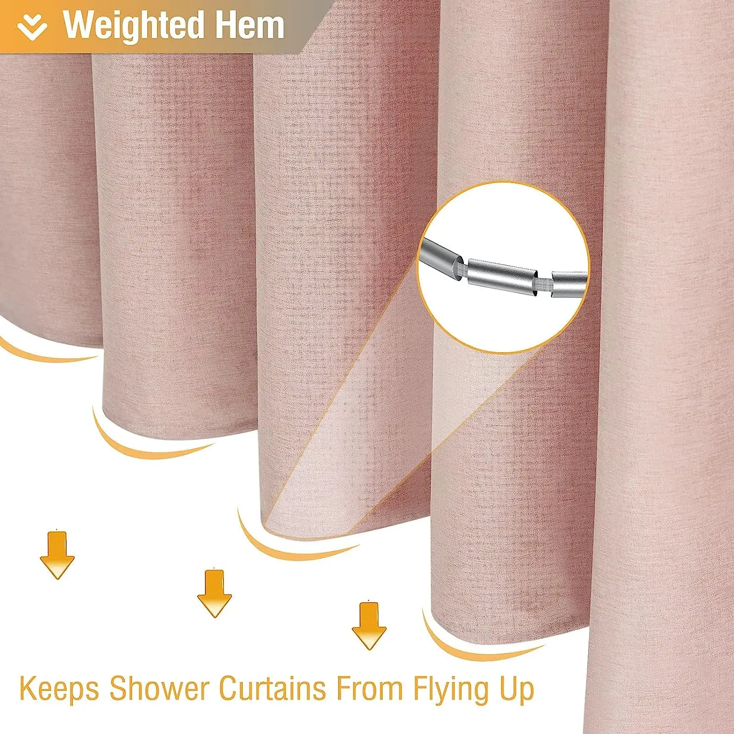 Luxury Linen Shower Curtain with Silver Metal Hooks Bathroom Waterproof Thick Fabric Bath Curtains Bathtub Large Bathing Cover