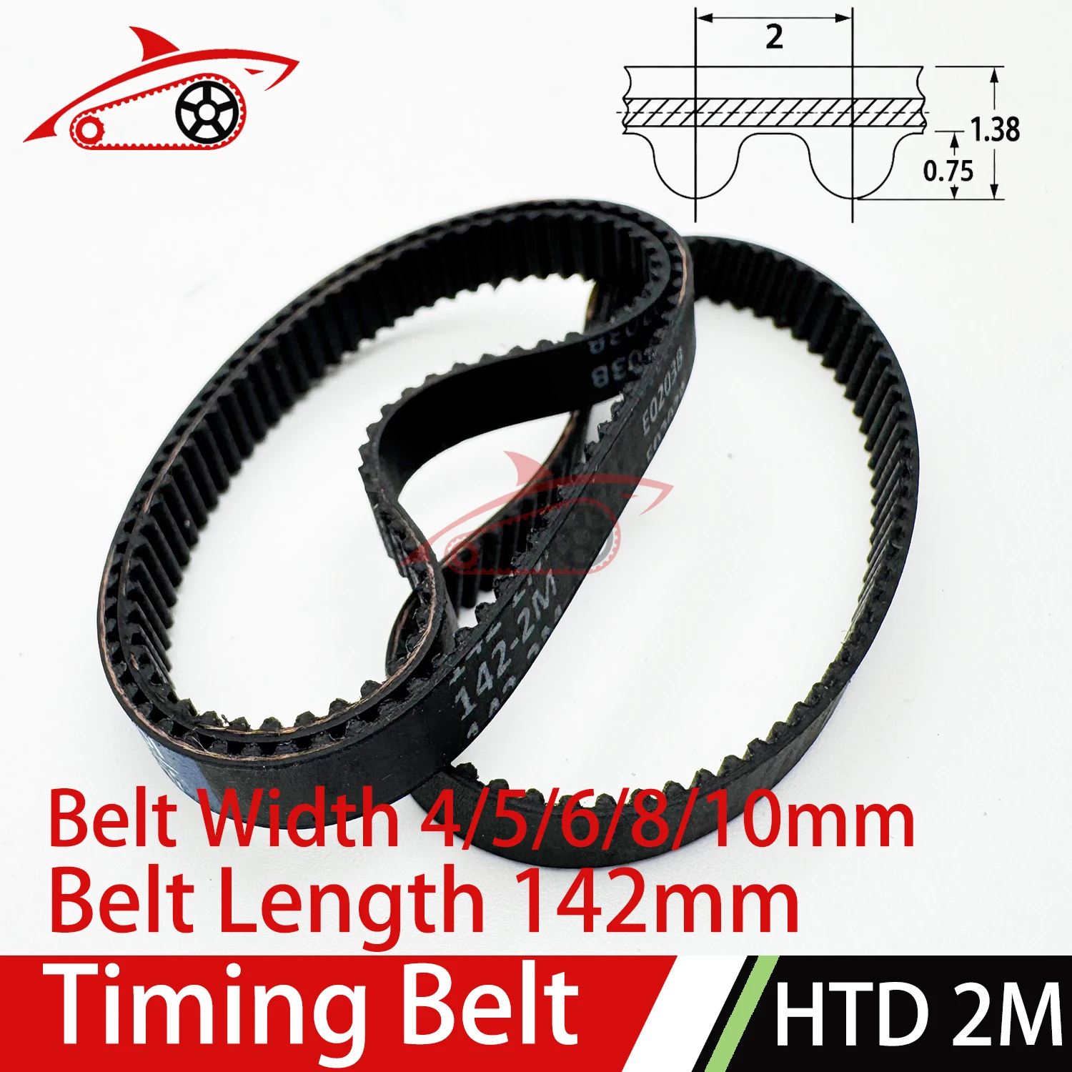 HTD 2M 142mm Vacuum Cleaner Sweeping Robot Timing Belt Width 4/5/6/8/10mm Length 2M-142mm For 3D Printer HTD2M Synchronous Belt