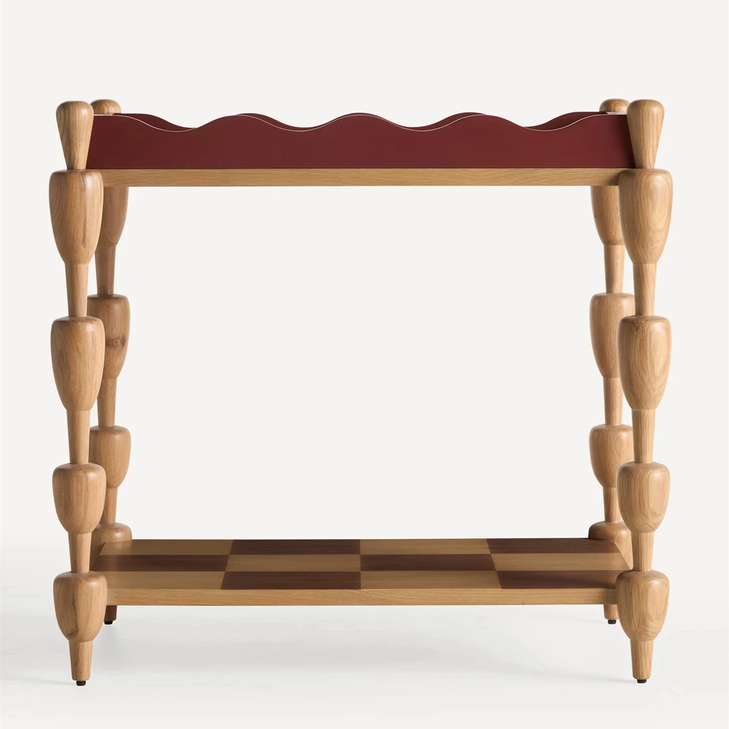 ^Modern Oak Console, Wavy Retaining Strips, Four Cart Wood Leg Tables, Suitable for Living Rooms, Dining Rooms, Home Bars