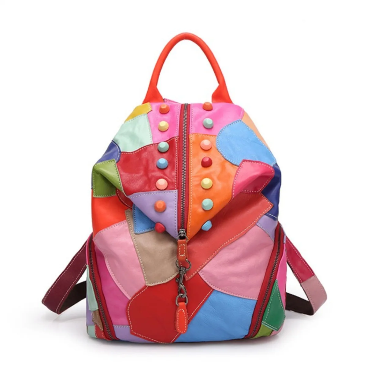 Casual New Splicing Backpack Women's Leather Backpack Handbag Large Capacity Sheepskin Outdoor Travel Bag