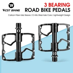 West bike-pedal de bicicleta ultraleve, 3 rolamentos, eixo de fibra de carbono, antiderrapante, acessórios para ciclismo de estrada