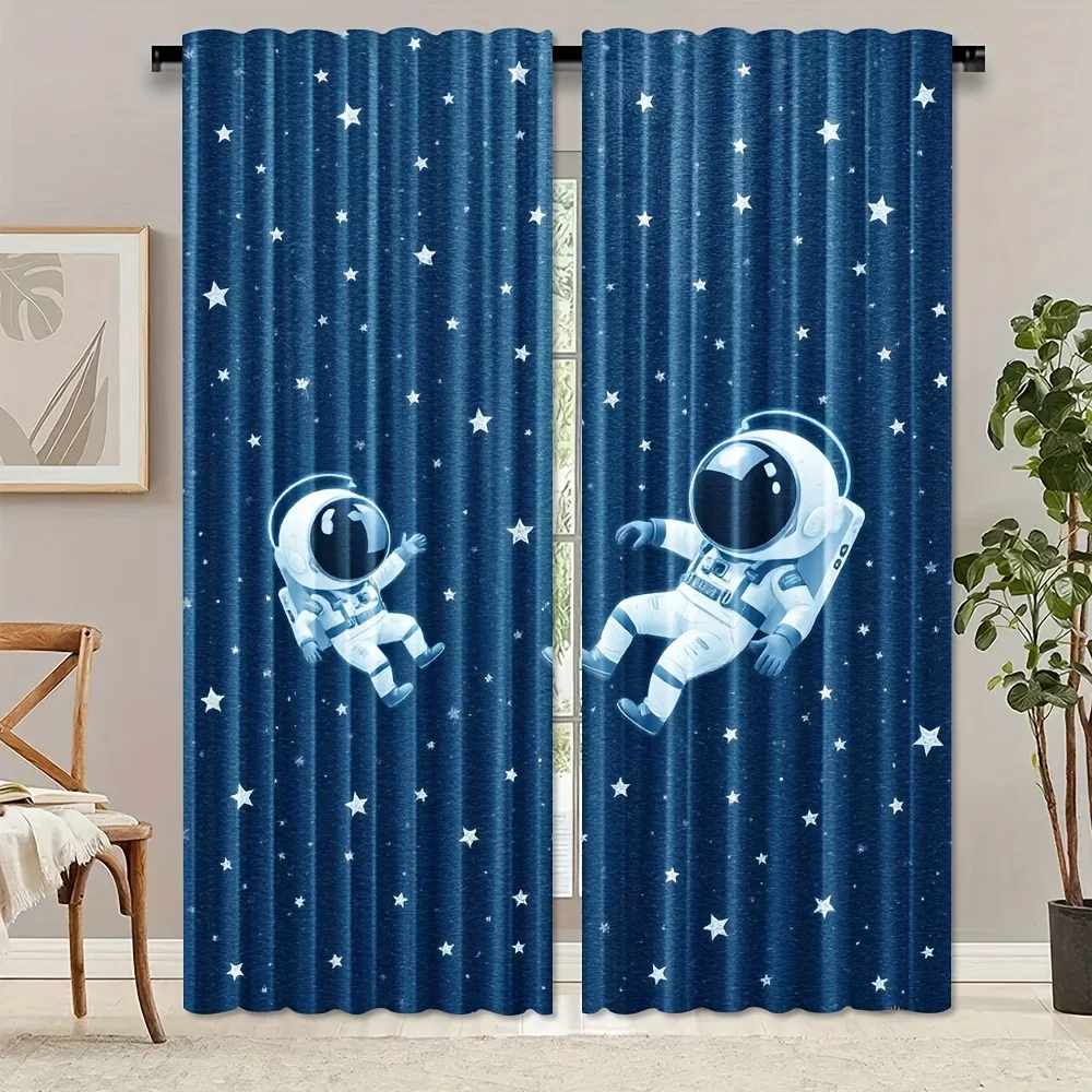 Star, sky, universe, astronaut pattern Print Drapes Room Darkening Window Curtains for Home Decor,Rod Pocket Blackout Curtains