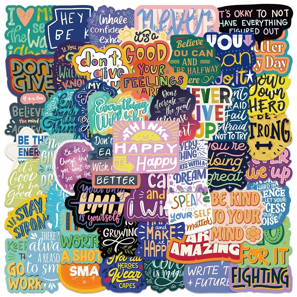 

50pcs Inspirational English Stickers Colorful Praise Phrases Graffiti Decals For Laptop Luggage Guitar Skateboard Bike Sticker
