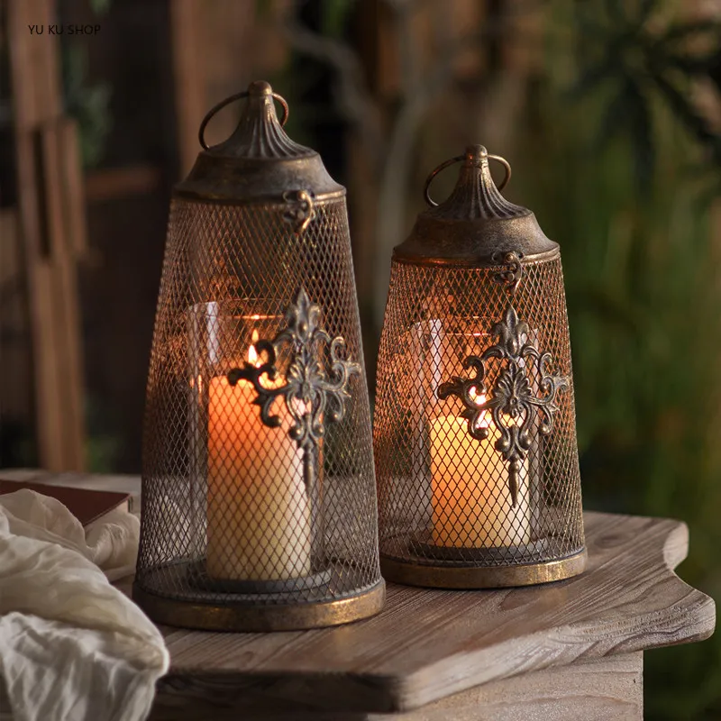French Retro Birdcage Candle Holder Portable Ornament Vintage Distressed Candlestick Decor Artistic Metal Desktop Decoration