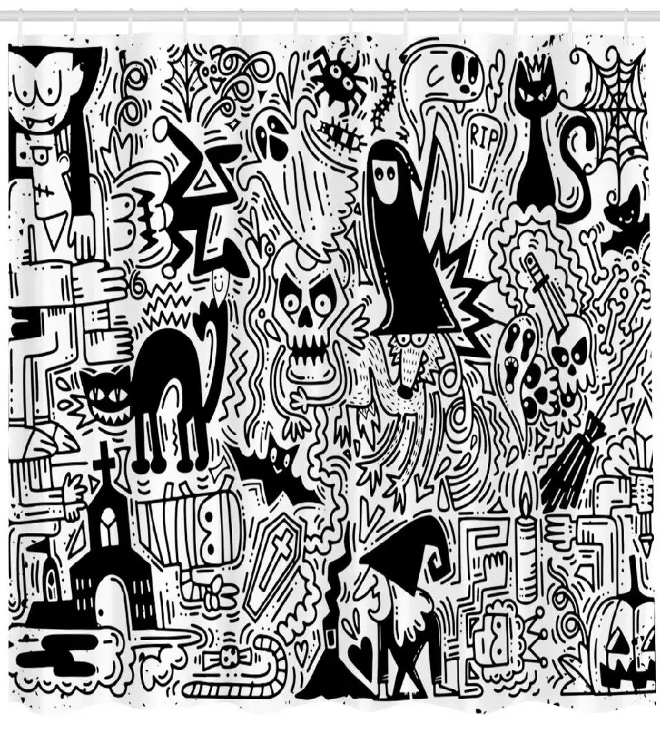 

Душевая занавеска для ванной комнаты из ткани с рисунком Хэллоуина рисунком тыквы кошки призрака