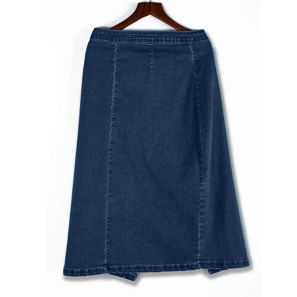 Dames Mode Slim Fit Veelzijdige Hoge Taille Grote Maat Denim Halve Rokken Vintage Zijknoppen Split Wrap Hip Mid Length Rok