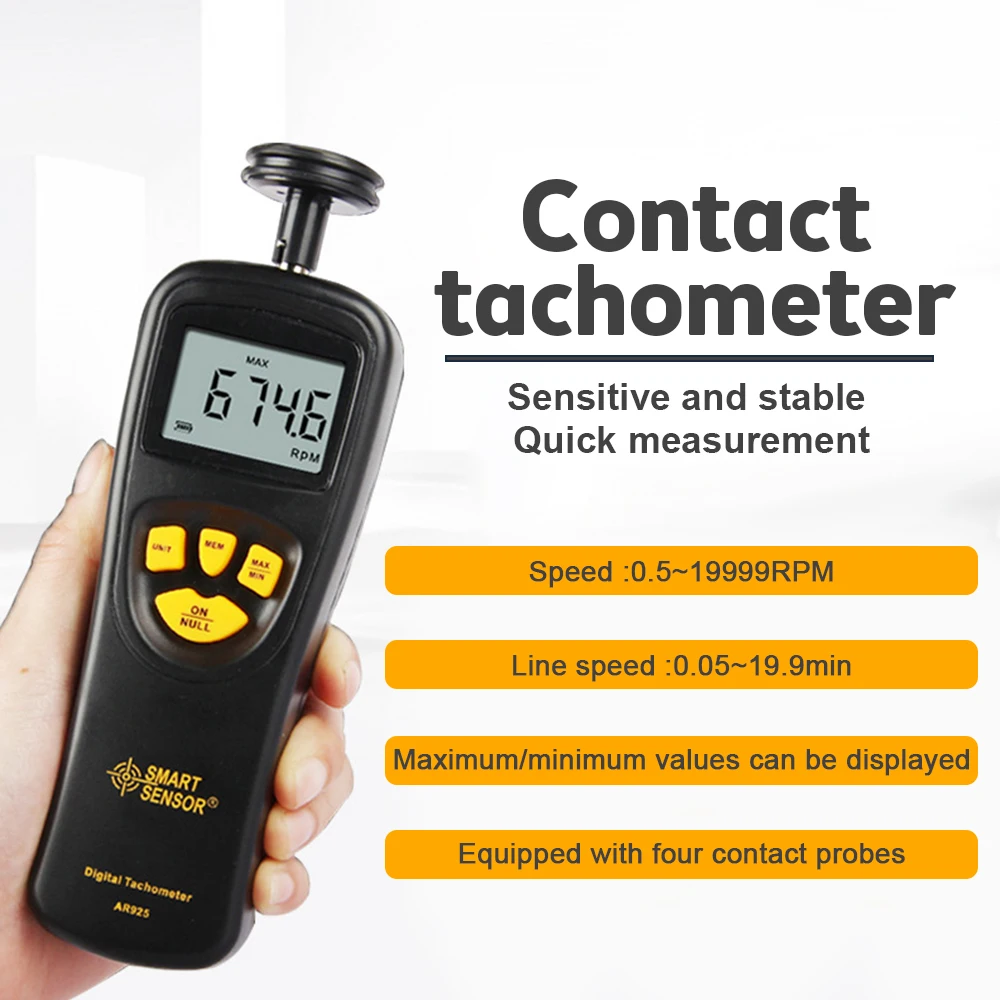 

Digital Tachometer Rotational Speed Meter Contact Motor RPM Meter 0.05~19999.9m/min 0.5~19999RPM Speed Measuring Tester AR925