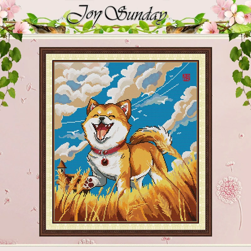 

Happy Shiba Inu Patterns Counted Cross Stitch Set 11CT 14CT 16CT Stamped DMC Cross-stitch Kit Embroidery Needlework Home Decor