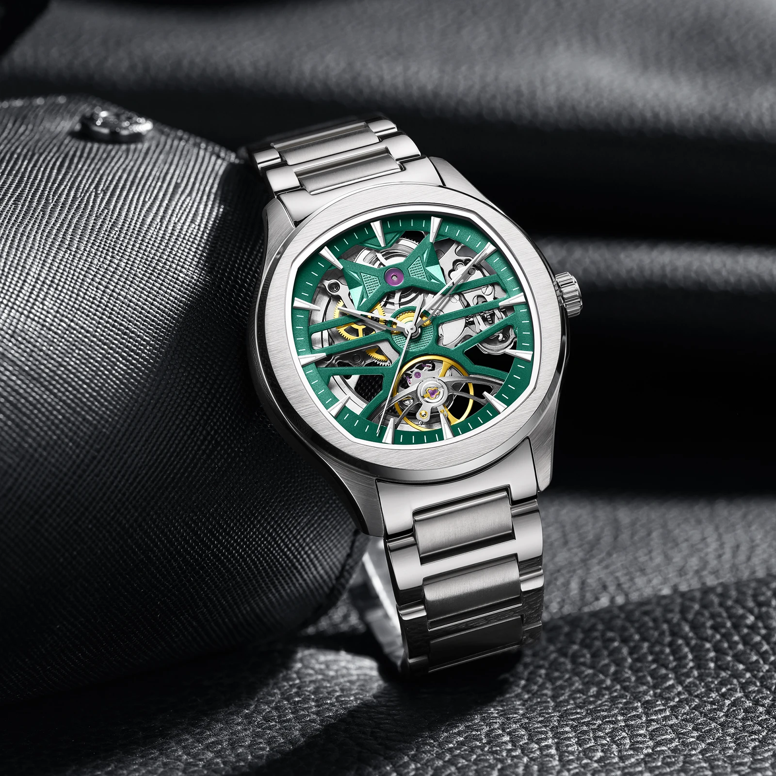Men Skeleton Automatic Watch Luxury Stainless Steel Wholesale Mechanical Wristwatches Skeleton Waterproof Watch