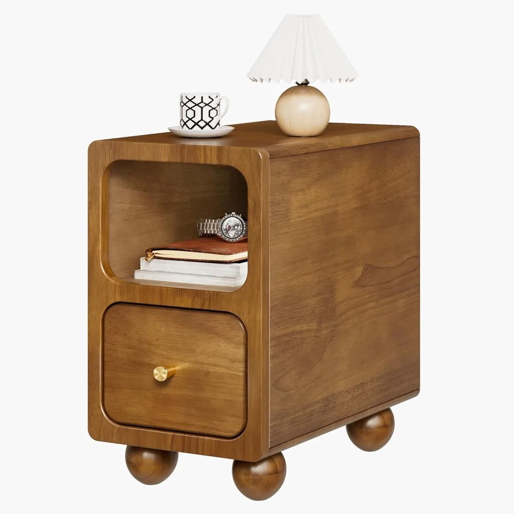 

mid-century walnut nightstand with drawers for small spaces
