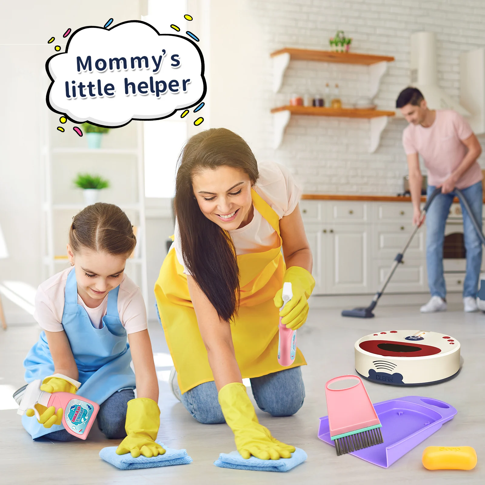 Children play house toy cleaning set Electric vacuum cleaner robot cleaning Girl Boy