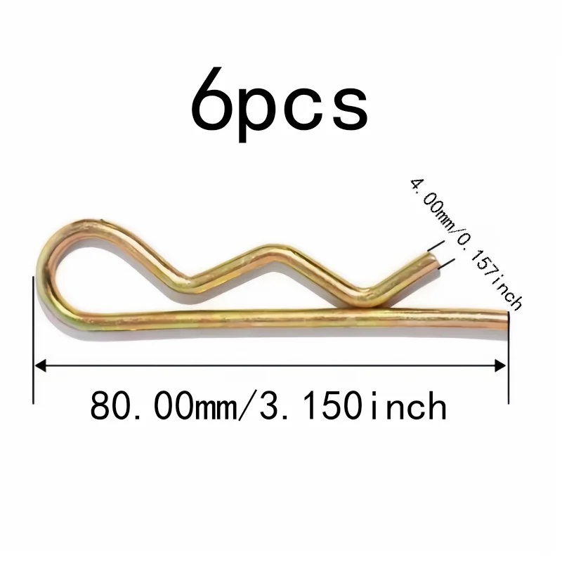 Spring Retaining Pins 6 pcs 4*80mm M4 M4*80mm, Reusable Spring Steel, Rust Resistant Steel, Multipurpose